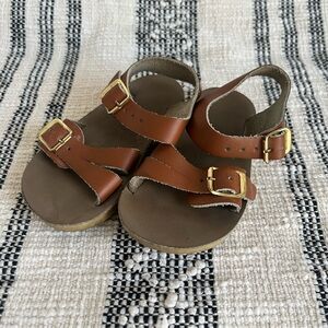 Salt Water Sandals Sun-San Surfer Tan Leather Adjustable Buckles Straps US 4